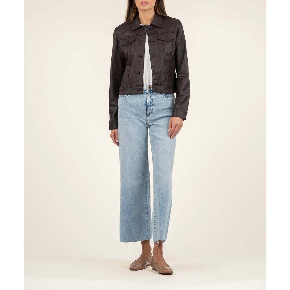 Kut from the Kloth Julia Coated Crop Jacket Size LARGELARGE / Chocolate